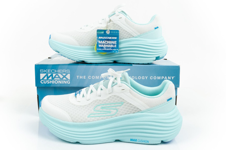 Skechers Max Cushioning [129470/WLB] Damen Sportschuhe zum Laufen, weiß und blau.