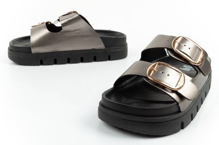Lee Cooper Damen-Slipper, silberne Flip-Flops, bequeme und modische Plateau-Sandalen