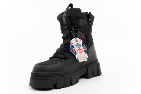 Schwarze, gefütterte Winterstiefeletten für Damen von Lee Cooper mit Reißverschluss