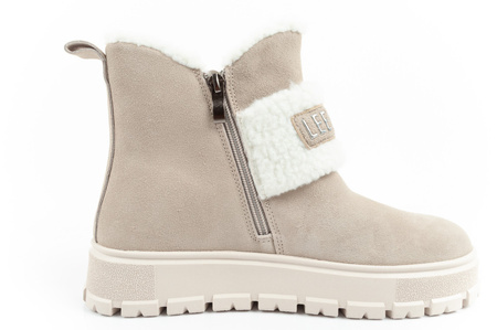 Lee Cooper Damen Stiefel Winterstiefel modisches Schaffell isoliertes Leder Beige