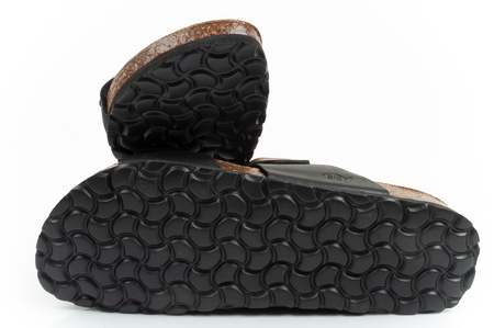 Bio Bio Damen-Flip-Flops, vorgeformte Zehenstegsohlen, Naturleder, Schwarz