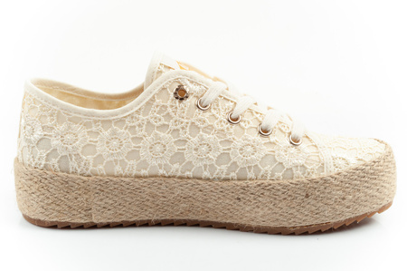 Lee Cooper Damen-Sneaker mit Schnürung, beige Plateau