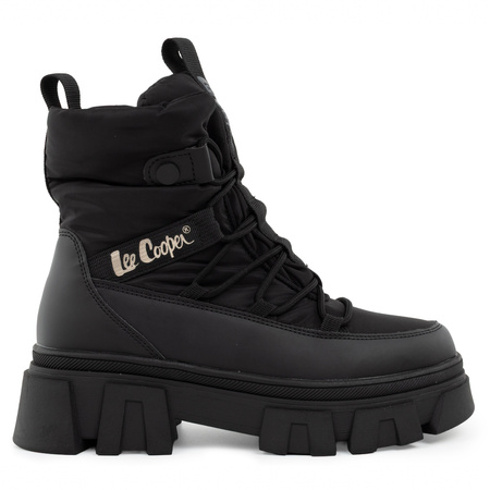 Schwarze, gefütterte Winterstiefeletten für Damen von Lee Cooper mit Reißverschluss