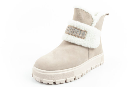 Lee Cooper Damen Stiefel Winterstiefel modisches Schaffell isoliertes Leder Beige