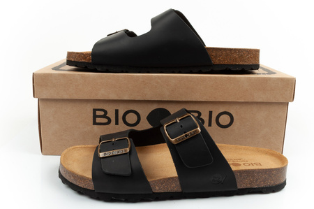 Bio Bio Herren-Flip-Flops, vorgeformte Zehenstegsohlen, Naturleder, Schwarz