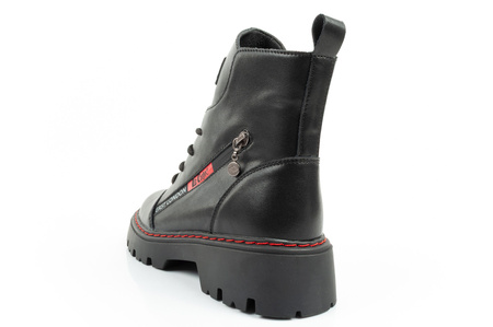 Lee Cooper Stiefel, Damen-Wanderstiefel, Chelsea Boots aus Leder, Schwarz und Rot
