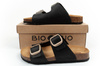 Bio Bio Damen-Flip-Flops, vorgeformte Zehenstegsohlen, Naturleder, Schwarz