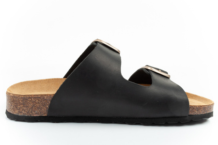 Bio Bio Damen-Flip-Flops, vorgeformte Zehenstegsohlen, Naturleder, Schwarz