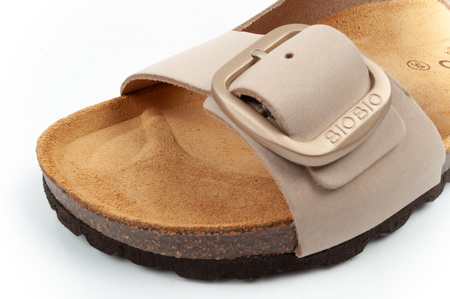 Bio Bio Damen-Flip-Flops, vorgeformte Zehentrenner, Naturleder, Beige