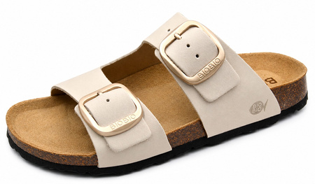 Bio Bio Damen-Flip-Flops, vorgeformte Zehentrenner, Naturleder, Beige