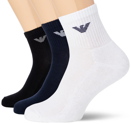 Emporio Armani Herren-Socken, bequeme Baumwolle, 3er-Pack, Weiß, Marineblau, Schwarz