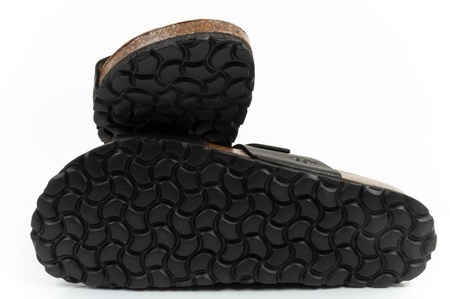 Bio Bio Herren-Flip-Flops, vorgeformte Zehenstegsohlen, Naturleder, Schwarz